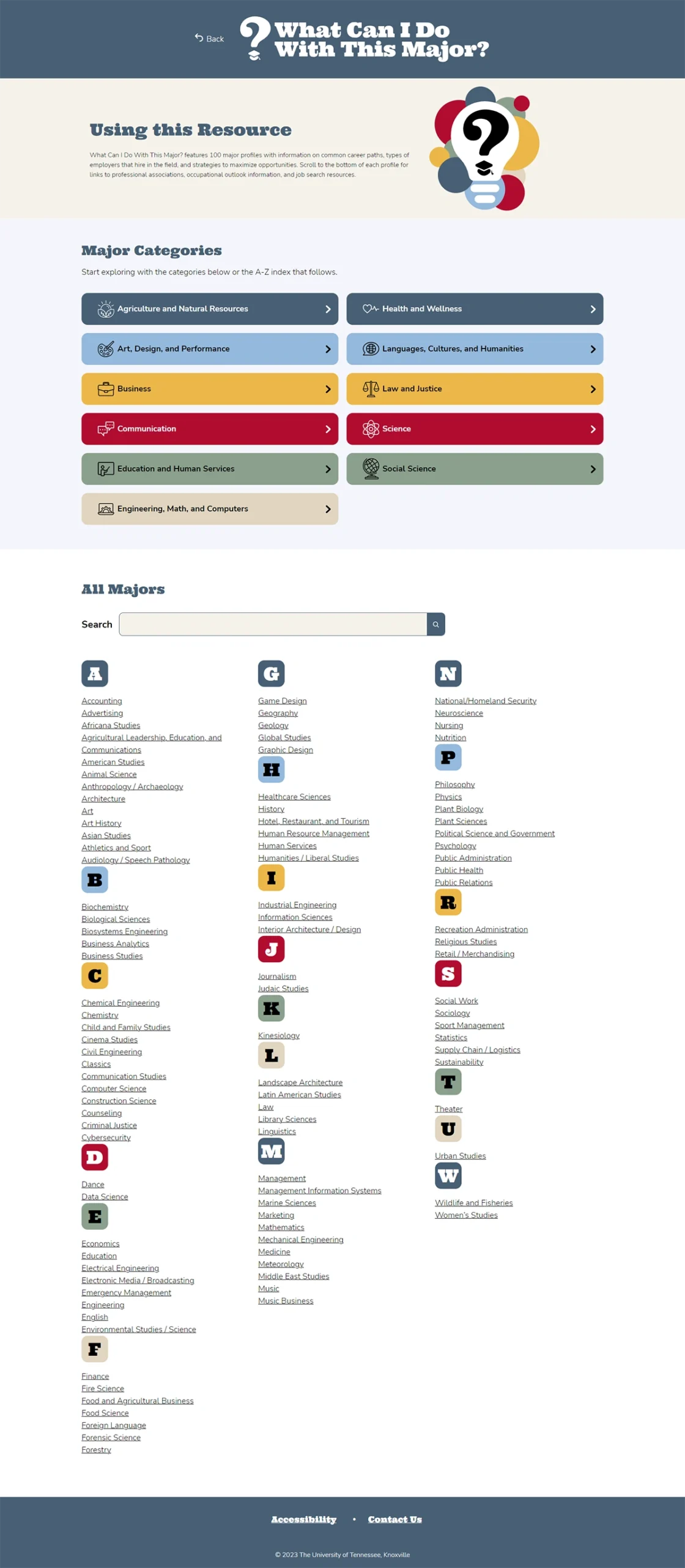 Screenshot of the homepage on What Can I Do With This Major website.