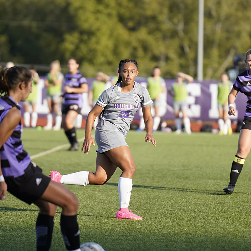 Houghton Universitysoccer player Karryne Mims on the field.