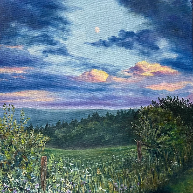 Houghton Universitystudent paining of landscape and sunset from the Senior Art Show.