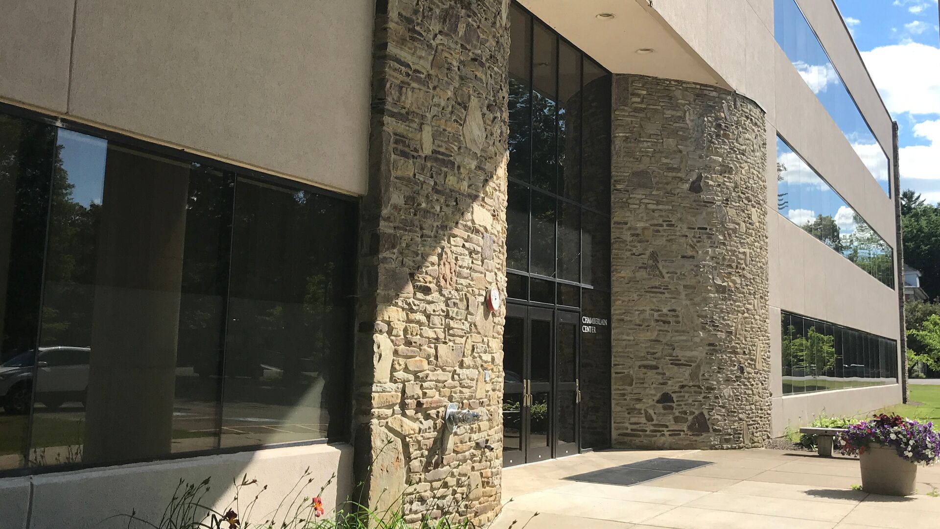 Exterior shot of the Chamberlain Center on Houghton's Campus.