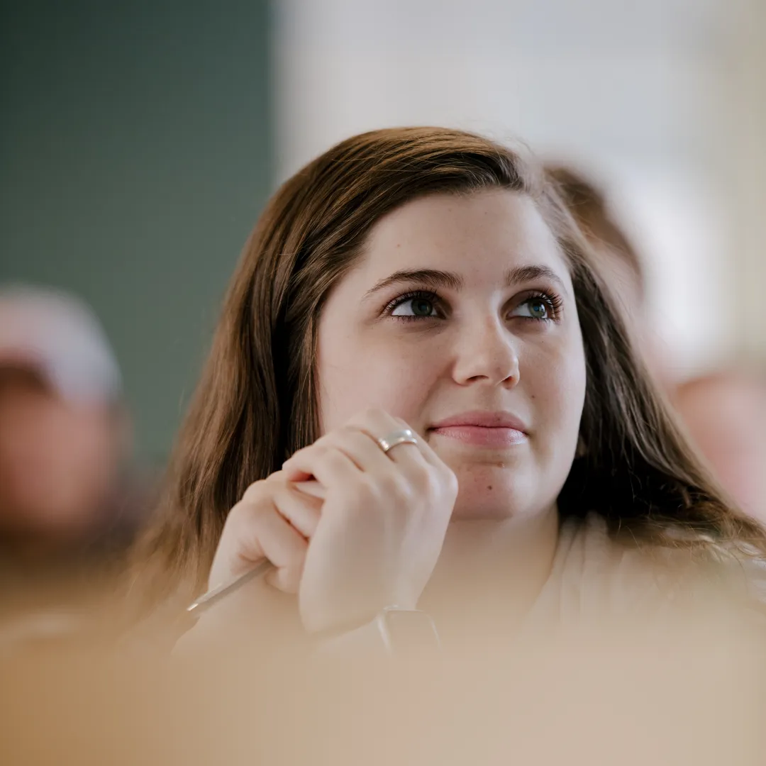 Houghton criminal justice major student listening to lecture.