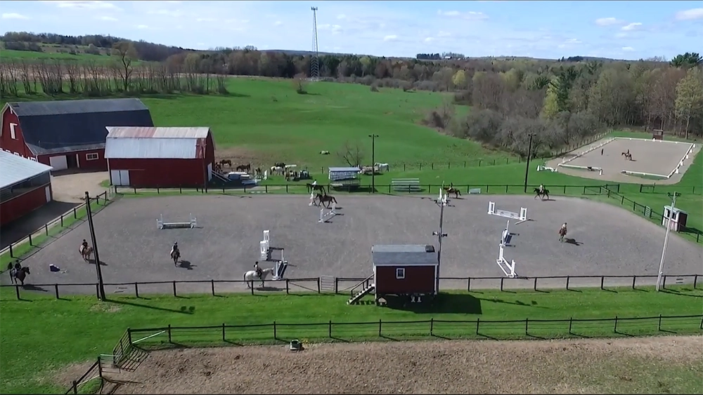 Aerial view of outdoor arena at ���Ͽ� Equestrian Center.