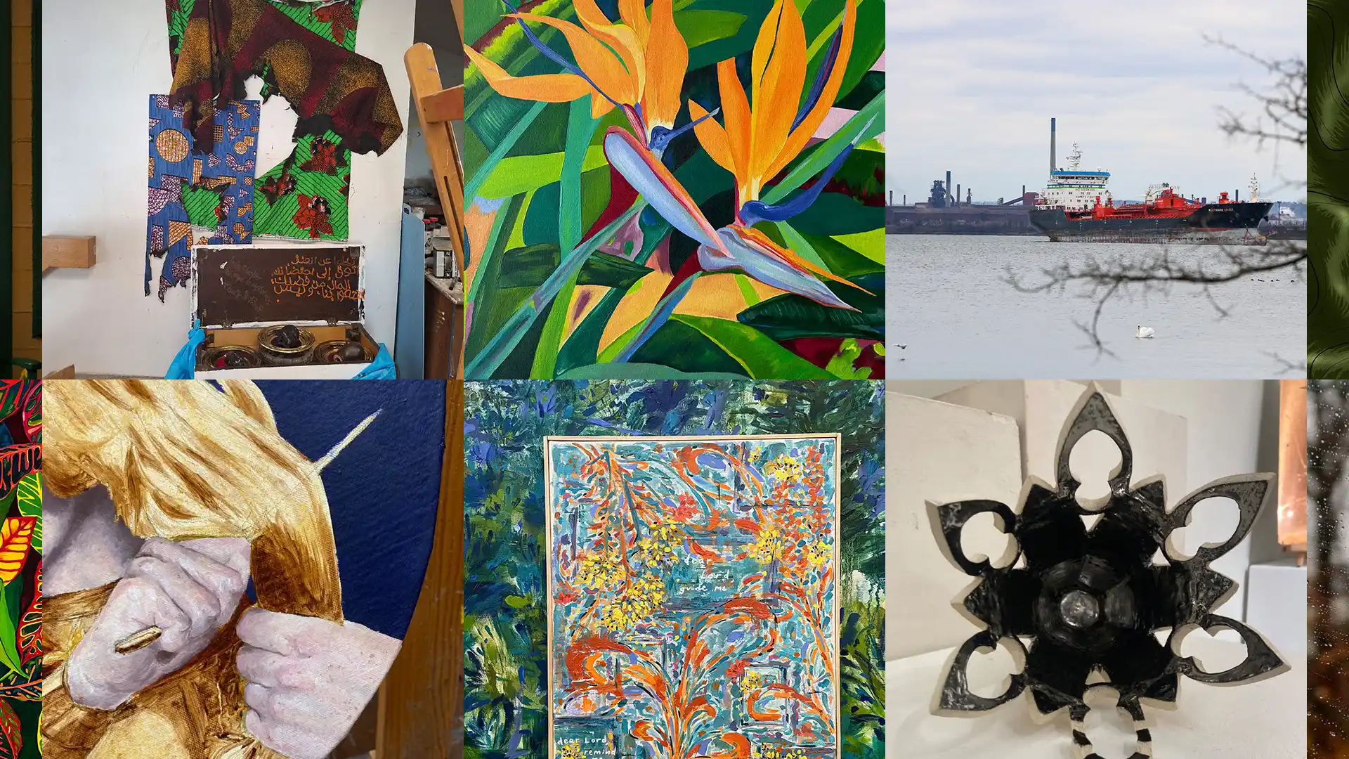 Collage of Houghton art students' senior show work.