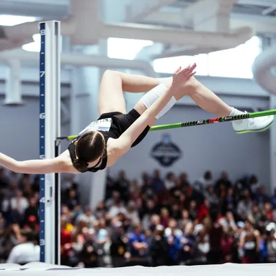 Alexa Belanger at track meet for Houghton